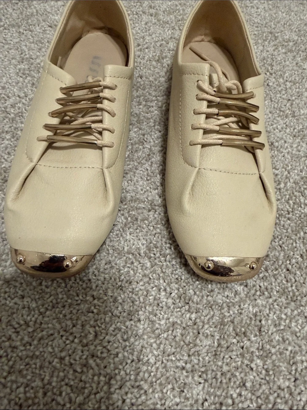Women’s Cream Lace-Up Flats with Gold Toe Accent